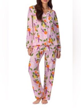 Women’s Pink Fruit-Print Long-Sleeve Pajama Set
